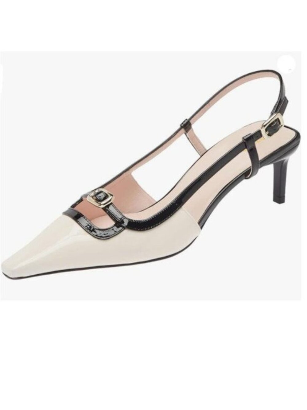 Pazzion Women Stiletto Heeled Slingback Pumps Two Toned Mid Heel Back White